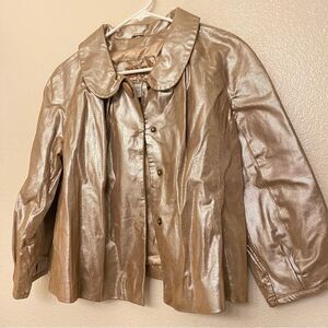 Live a Little Vintage Y2k blush Gold 100% Leather Jacket Moto cropped NYE glam L